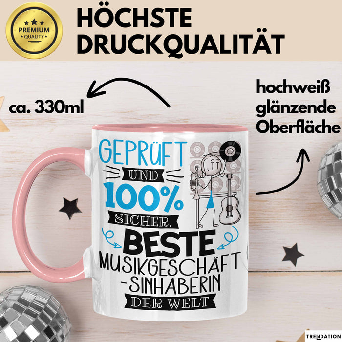 Beste Musikgeschäftsinhaberin Der Welt Tasse Geschenk für Eine Musikgeschäftsinhaberin Geprüft Und Sicher Geschenkidee Geburtstag Weihnachten Rosa Trendation