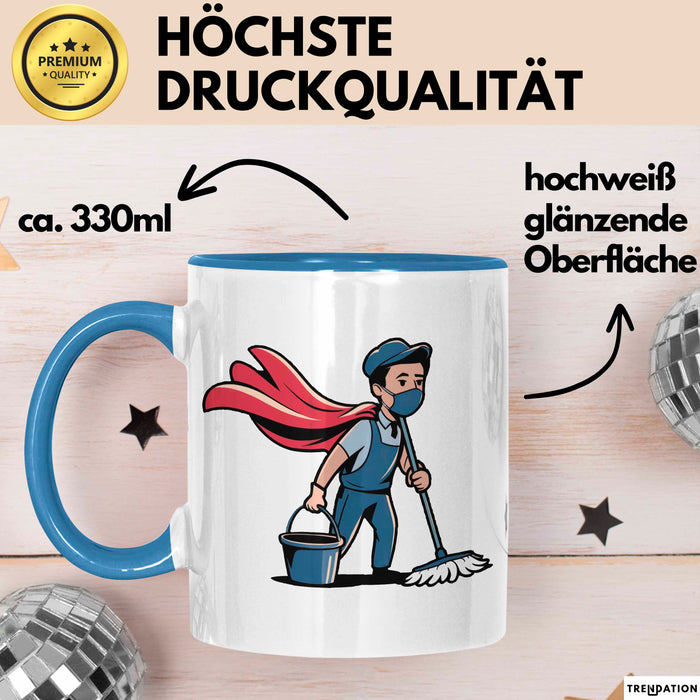 Hausmeister Tasse Geschenkidee Reinigungsheld Lustiger Geschenkidee Lustig Blau Trendation