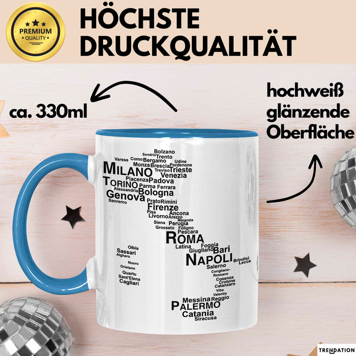 Italienische Städte Italien Karte Tasse Geschenk Lustige Geschenkidee Spruch Blau Trendation