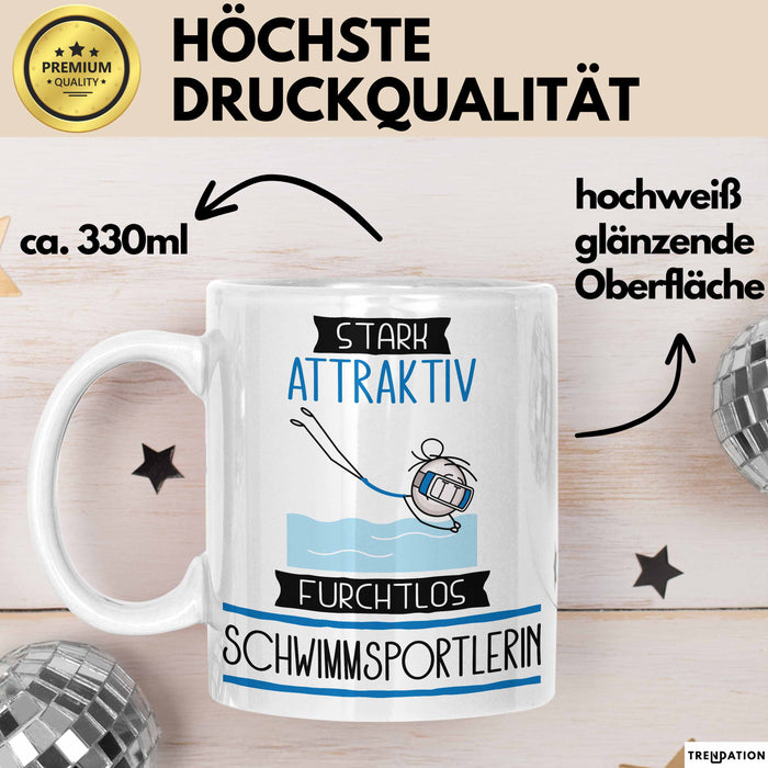 Schwimmsportlerin Tasse Geschenk Becher Stark Attraktiv Furchtlos Schwimmsportlerin Lustige Geschenkidee Weiß Trendation