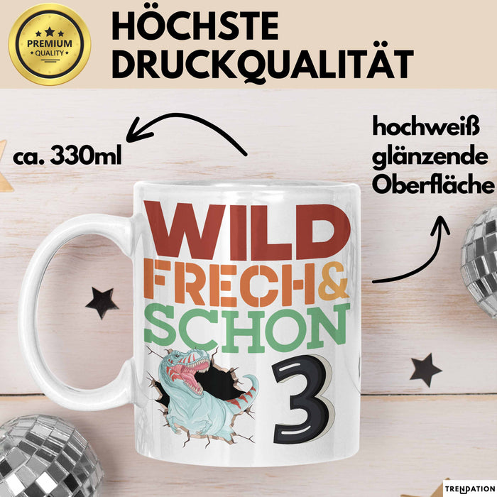 3. Geburtstag Geschenk Tasse Becher Wild Frech Und Schon 3 Weiß Trendation