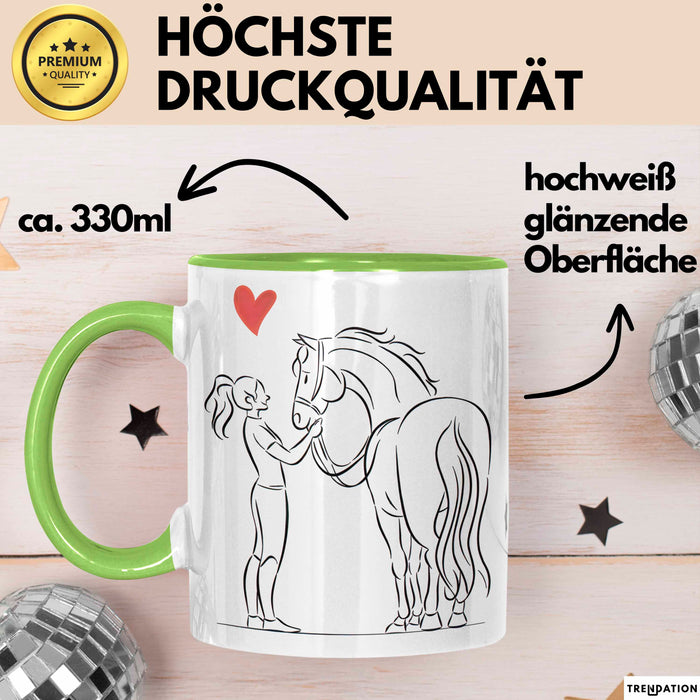 Pferde Tierliebhaber Mädchen Tasse Geschenk Lustige Geschenkidee Spruch Grün Trendation