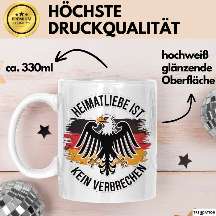 Deutscher Adler Vogel Tasse Geschenk Lustige Geschenkidee Spruch Heimat Liebheit Ist Kein Verbrechen Deutschland Eagle Weiß Trendation