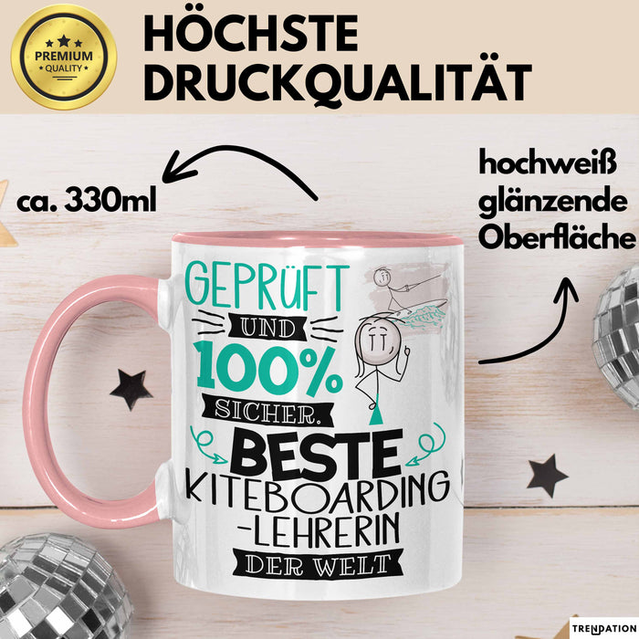 Beste Kiteboarding-Lehrerin Der Welt Tasse Geschenk für Eine Kiteboarding-Lehrerin Geprüft Und Sicher Geschenkidee Geburtstag Weihnachten Rosa Trendation