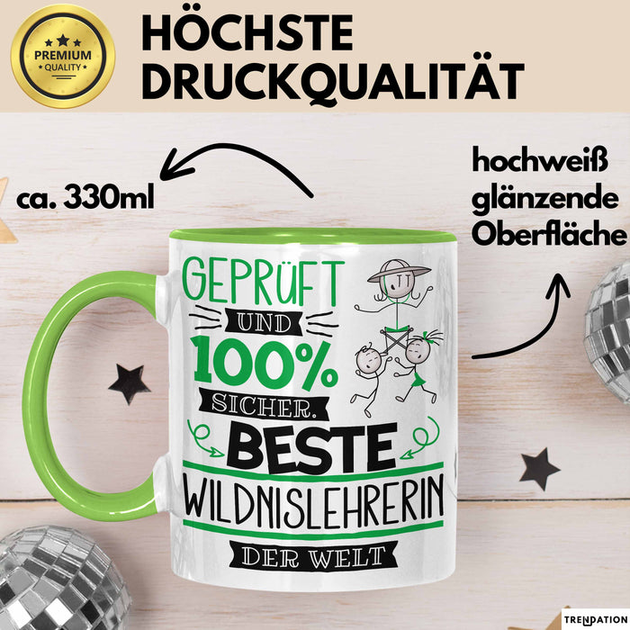 Beste Wildnislehrerin Der Welt Tasse Geschenk für Eine Wildnislehrerin Geprüft Und Sicher Geschenkidee Geburtstag Weihnachten Grün Trendation