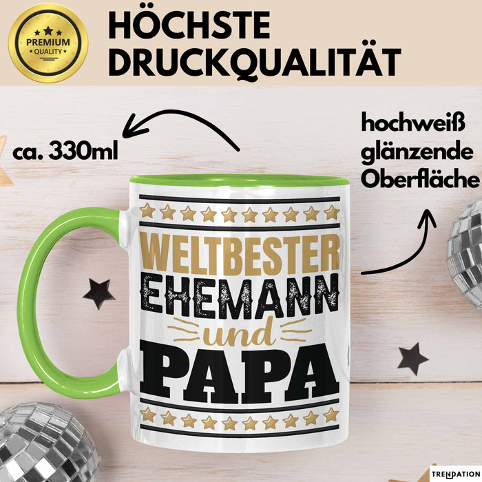 Lustige Tasse Geschenk Weltbester Ehemann Und Papa Becher Grün Trendation
