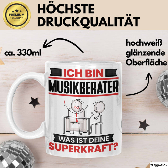 Musikberater Tasse Geschenk für Musikberater Geburtstag Lustiger Spruch Kaffee-Becher Was Ist Deine Superkraft Weiß Trendation