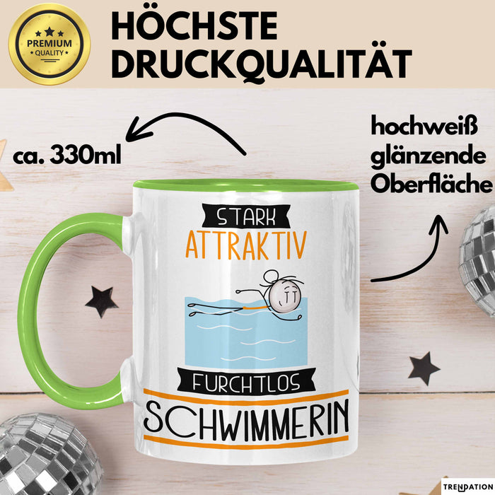 Schwimmerin Tasse Geschenk Becher Stark Attraktiv Furchtlos Schwimmerin Lustige Geschenkidee Grün Trendation