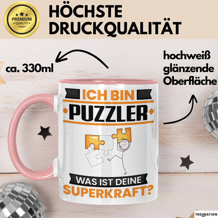 Puzzler Tasse Geschenk für Puzzler Geburtstag Lustiger Spruch Kaffee-Becher Was Ist Deine Superkraft Trendation