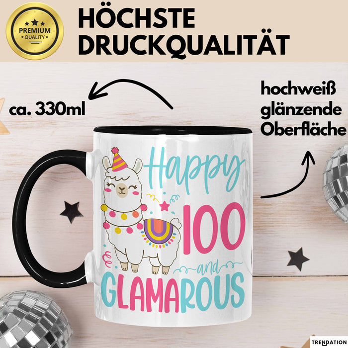 100er Geburtstag Tasse Geschenk Happy 100 And Glamarous Llama Alpaka Liebhaber Geschenkidee zum Geburtstag Trendation