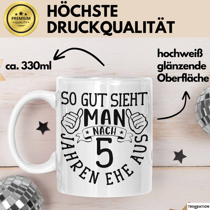 Hölzerne Hochzeit Tasse Geschenk Ehemann Ehefrau Partner So Gut Sieht Man Nach 5 Jahren Ehe Aus Weiß Trendation