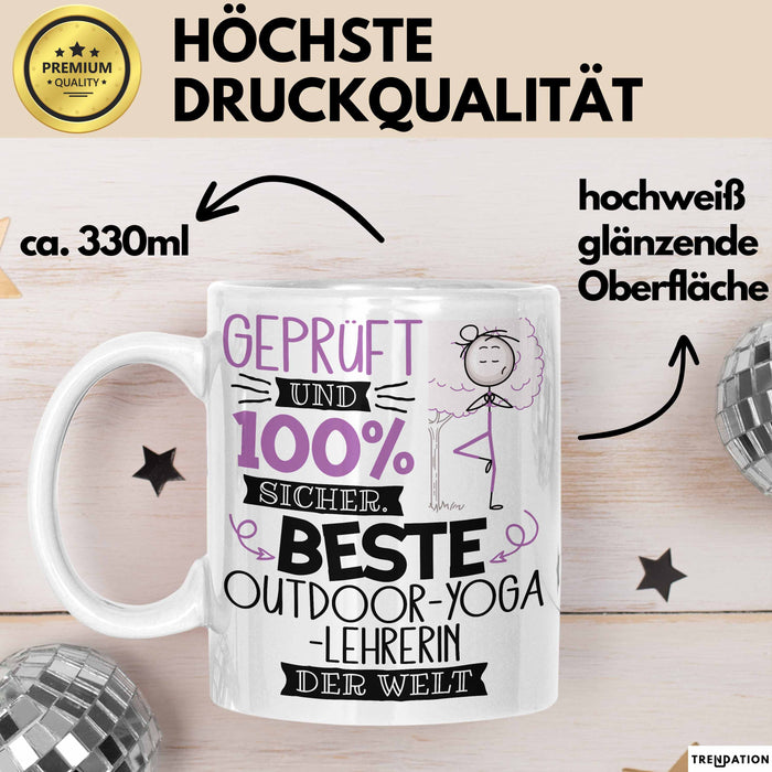 Beste Outdoor-Yoga-Lehrerin Der Welt Tasse Geschenk für Eine Outdoor-Yoga-Lehrerin Geprüft Und Sicher Geschenkidee Geburtstag Weihnachten Weiß Trendation