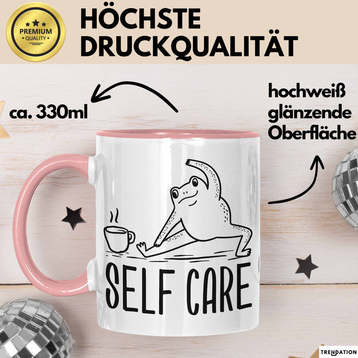 Frosch Tasse Geschenk Self Care Humor Geschenkidee Kaffee-Becher Rosa Trendation