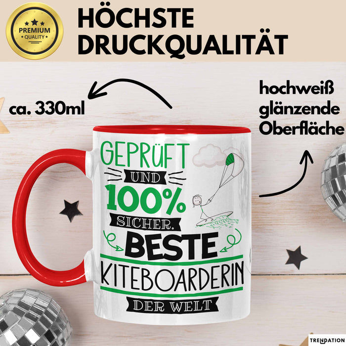 Beste Kiteboarderin Der Welt Tasse Geschenk für Eine Kiteboarderin Geprüft Und Sicher Geschenkidee Geburtstag Weihnachten Rot Trendation