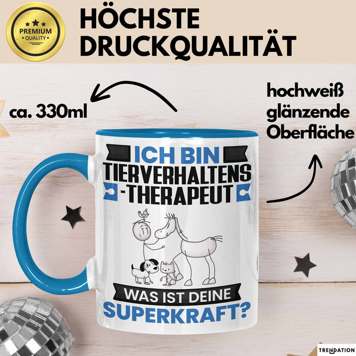 Tierverhaltenstherapeut Tasse Geschenk für Tierverhaltenstherapeut Geburtstag Lustiger Spruch Kaffee-Becher Was Ist Deine Superkraft Blau Trendation