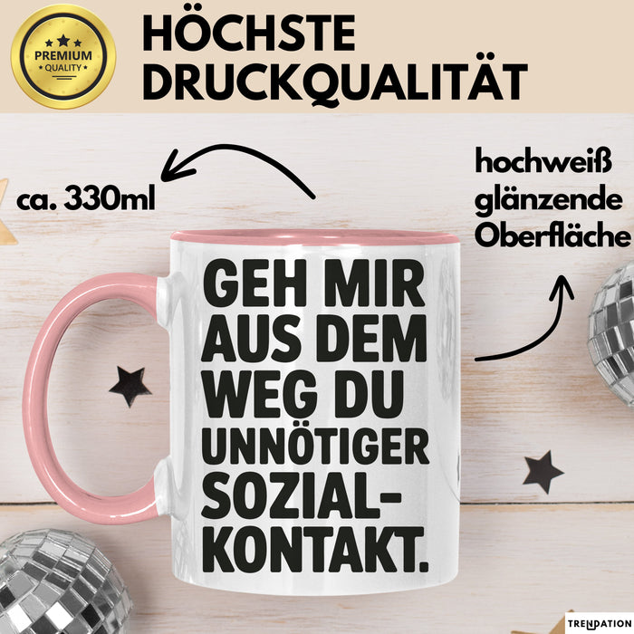 Antisozial Tasse Geschenk Unnoetiger Sozialkontakt Geschenkidee Lustig Sarkasmus Rosa Trendation