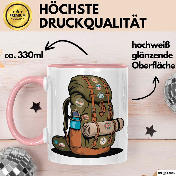 Rucksackreisender Tasse Geschenkidee für Wanderpfad Fans Rosa Trendation