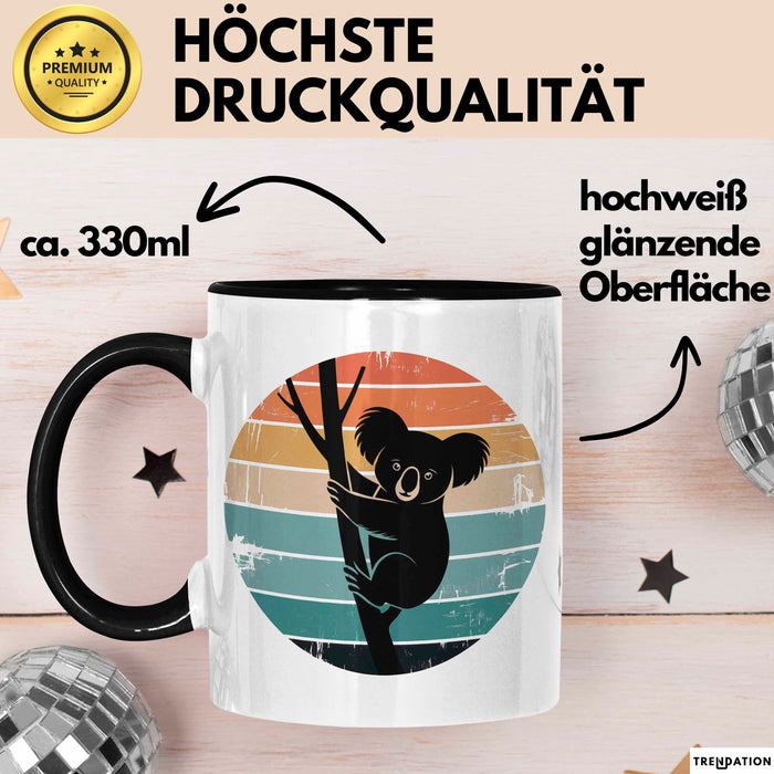 Retro Koala Tierliebhaber Tasse Geschenk Lustige Geschenkidee Spruch Schwarz Trendation