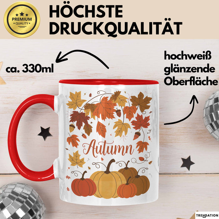 Herbstzeit Tasse Geschenkidee für Herbstliebhaber Rot Trendation