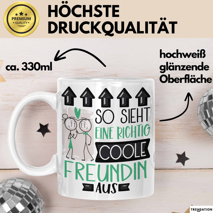 Freundin Geschenk Tasse Lustig Geschenkidee für Freundin Geburtstag So Sieht Eine Richtig Coole Freundin Aus Frauen Spruch Weiß Trendation