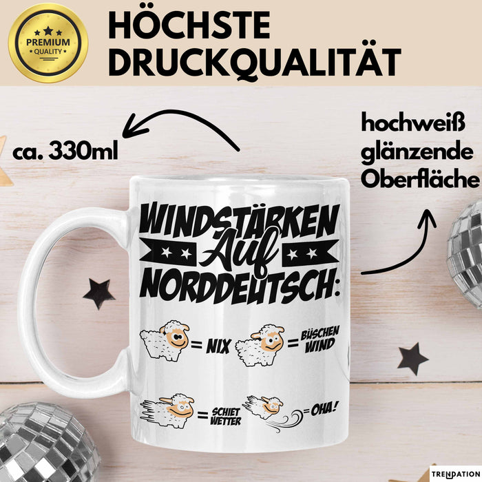 Norddeutsche Tasse Geschenk Windstärken Schaf Kaffee-Becher Geschenkidee Weiß Trendation