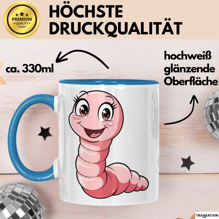 Regenwurm Tasse Geschenk Lustige Geschenkidee Spruch Blau Trendation