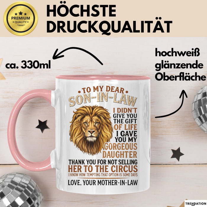 Schwiegersohn Tasse Geschenk To My Dear Son In Law Geschenkidee Schwiegermutter Rosa Trendation