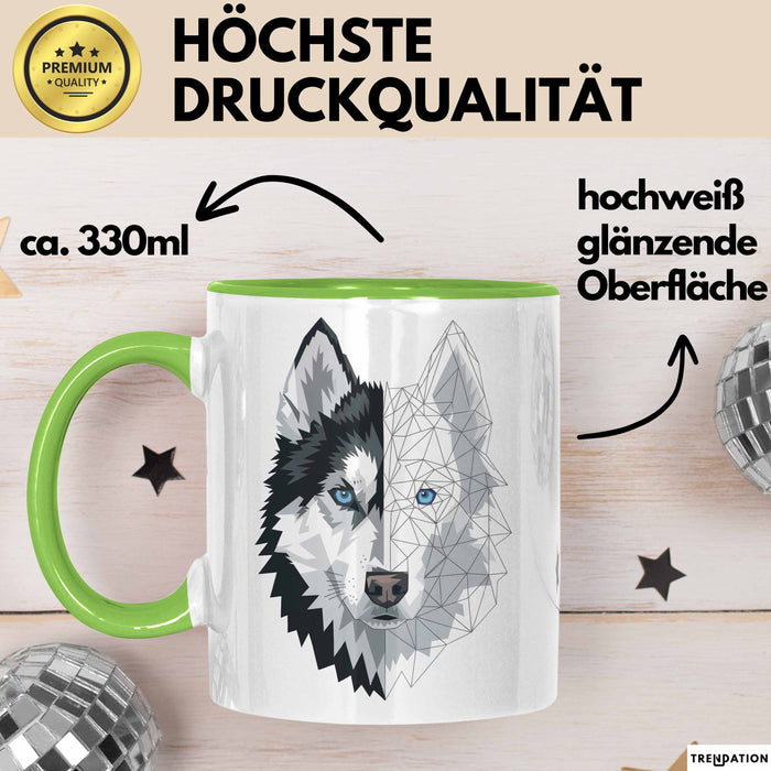 Wolf Tasse Geschenk Wolf für Wildtierfreunde Grün Trendation