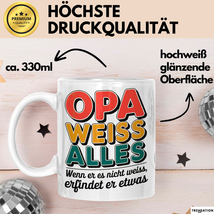 Opa Großvater Tasse Becher Geschenk Lustige Geschenkidee Spruch Opa Weiss Alles Weiß Trendation