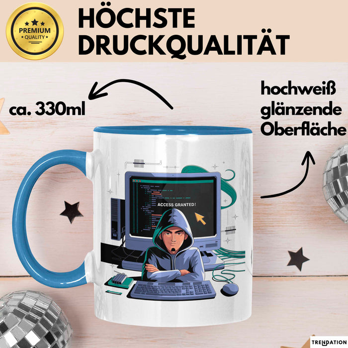 Ethical Hacker Tasse Geschenk Lustige Geschenkidee Spruch Für White Hat Codierer Blau Trendation