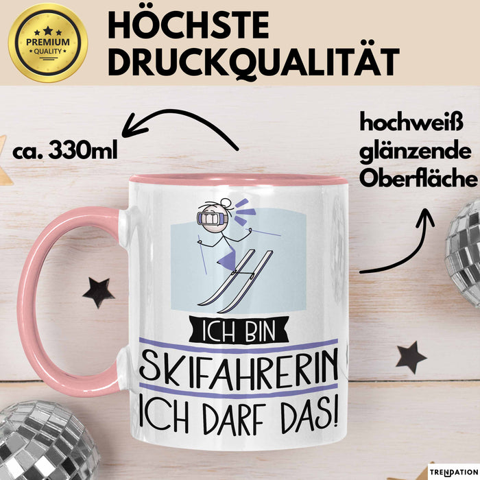 Geschenk für Skifahrerin Tasse Lustige Geschenkidee Geburtstag Ich Bin Skifahrerin Ich Darf Das Rosa Trendation