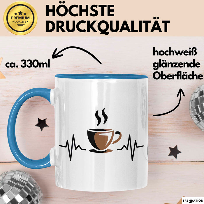 Kaffee Junkie Tasse Geschenkidee für Koffeinliebhaber Blau Trendation