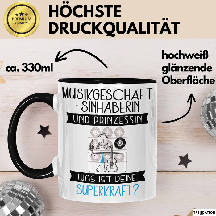 Musikgeschäftsinhaberin Und Prinzessin Tasse Geschenk Für Eine Musikgeschäftsinhaberin Geburtstag Was Ist Deine Superkraft Trendation