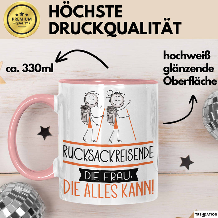 Rucksackreisende Geschenk Tasse Becher Die Frau Die Allen Kann Geschenkidee für eine Rucksackreisende Lustig Rosa Trendation
