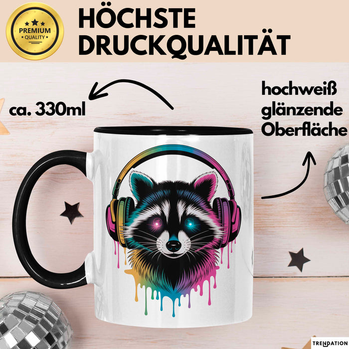 Waschbär Tierliebhaber Musik Kopfhörer Tasse Geschenk Lustige Geschenkidee Spruch Trendation