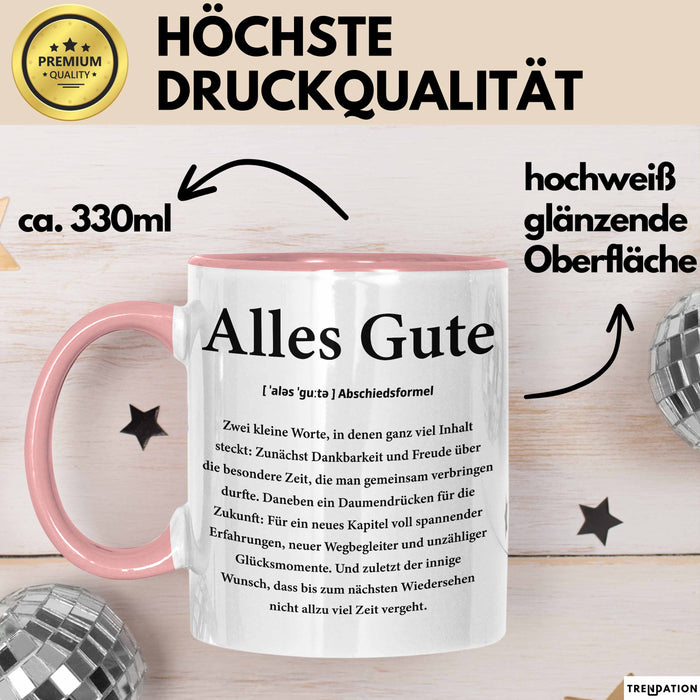 Büroarbeit Kollege Abschied Tasse Geschenk Lustige Geschenkidee Spruch Alles Gute Rosa Trendation