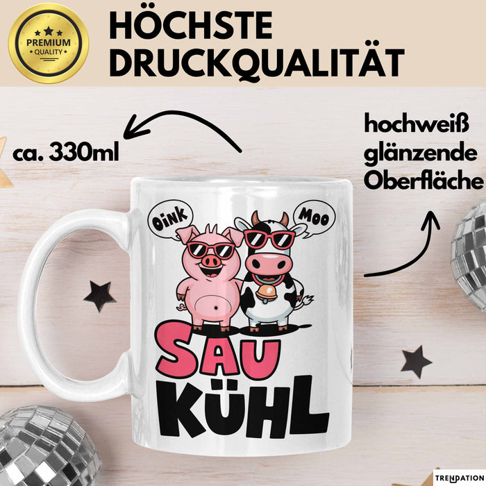 Schweinebauer Schweine Kuh Tier Tasse Geschenk Lustige Geschenkidee Spruch Sau Kuhl Weiß Trendation