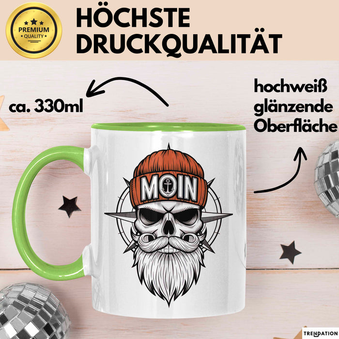 Nautischer Totenkopf Seemann Tasse Geschenk Lustige Geschenkidee Spruch Moin Grün Trendation