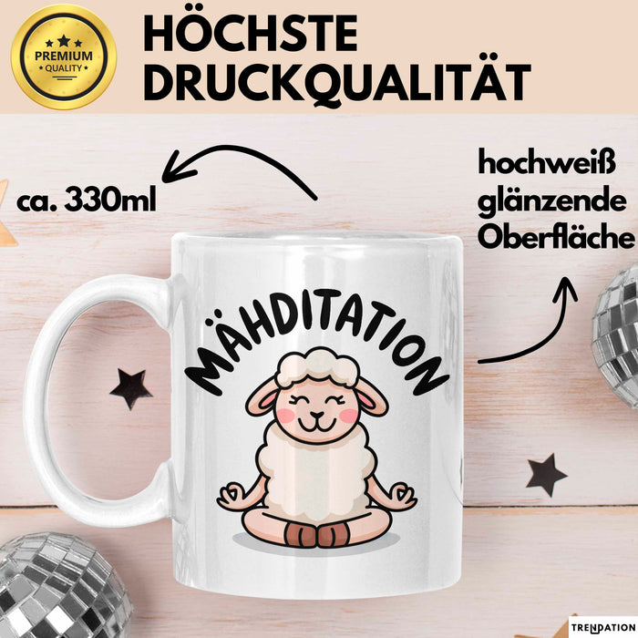 Schaf Tier Bauer Tasse Becher Geschenk Lustige Geschenkidee Spruch Mahditation Weiß Trendation