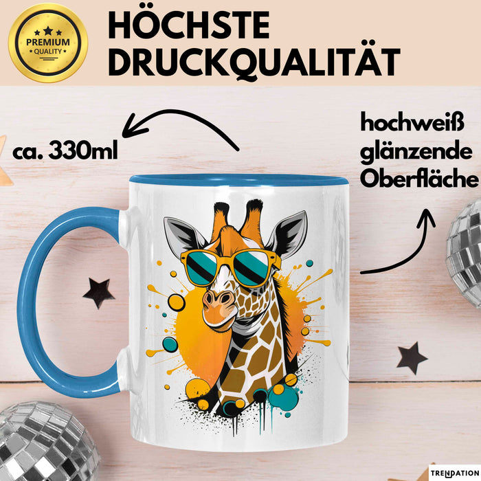 Giraffe Mit Sonnenbrille Tasse Geschenk Lustige Geschenkidee Spruch Blau Trendation