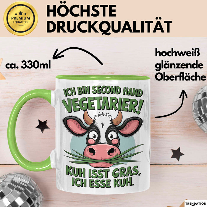 Fleischliebhaber Vegetarier Tasse Geschenk Lustige Geschenkidee Spruch Ich Bin Second Hand Vegetarier Grün Trendation