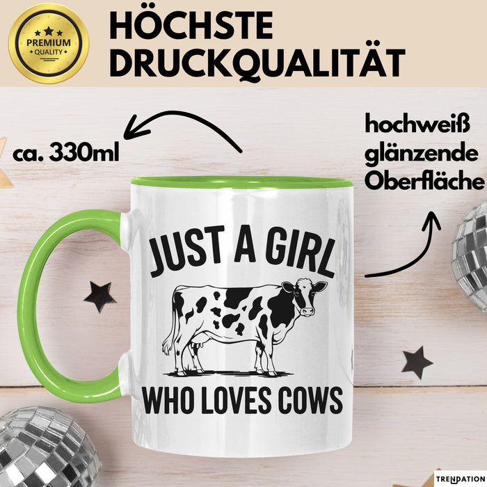 Kuh Tasse Geschenk Just A Girl Who Loves Cows Geschenkidee Tier Grün Trendation