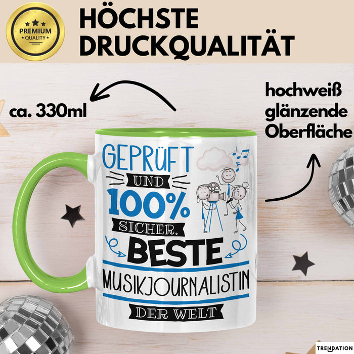 Beste Musikjournalistin Der Welt Tasse Geschenk für Eine Musikjournalistin Geprüft Und Sicher Geschenkidee Geburtstag Weihnachten Grün Trendation