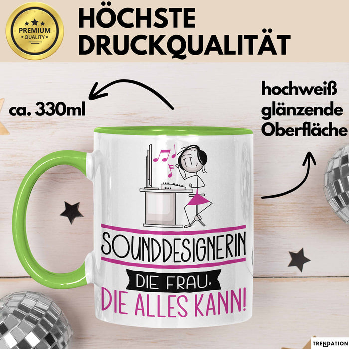 Sounddesignerin Geschenk Tasse Becher Die Frau Die Allen Kann Geschenkidee für eine Sounddesignerin Lustig Grün Trendation