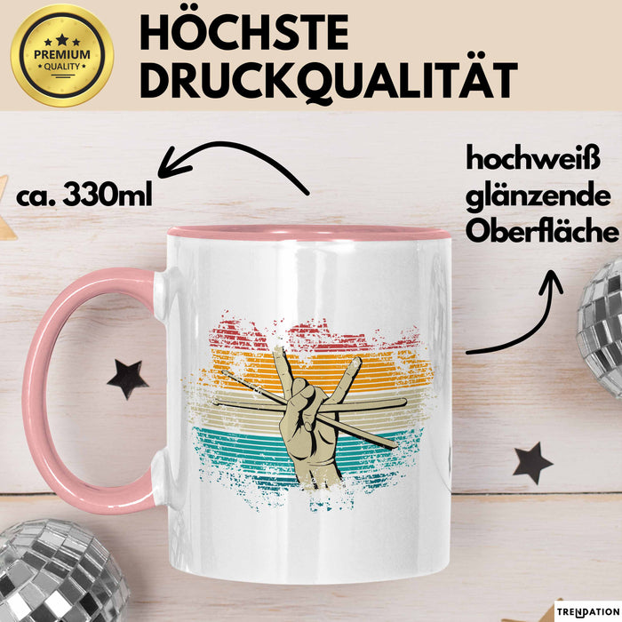 Schlagzeug-Spieler Geschenk Drummer Tasse Geschenkidee Spruch Bunte Farben Retro Schlagzeuger Rosa Trendation