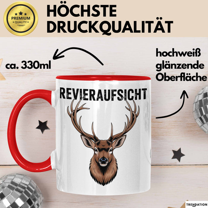 Hirschjäger Jagd Tasse Geschenk Bezirksaufsicht Spruch Rot Trendation