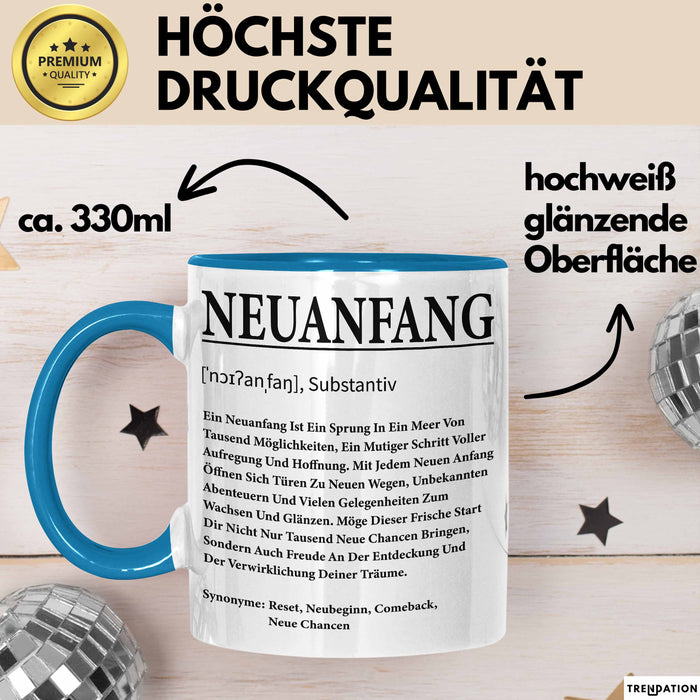 Büroarbeit Kollege Tasse Geschenk Lustige Geschenkidee Spruch Neuanfang Definition Blau Trendation