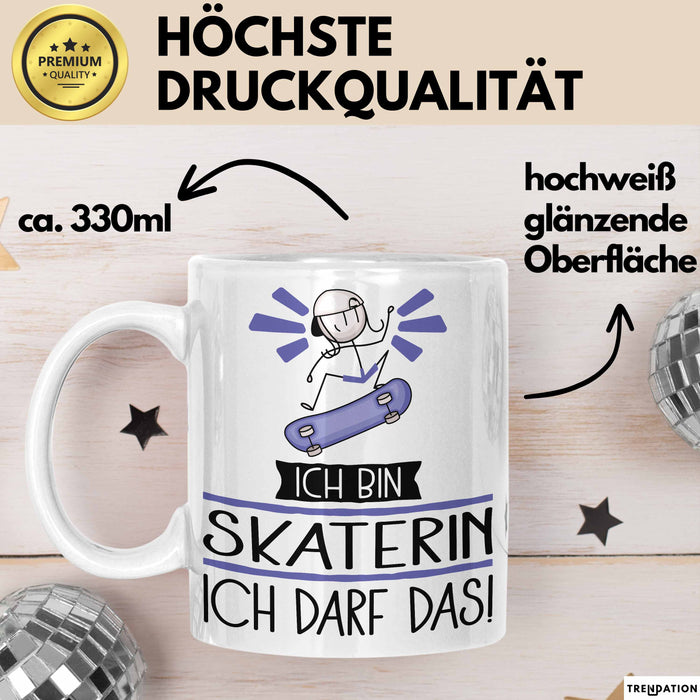 Geschenk für Skaterin Tasse Lustige Geschenkidee Geburtstag Ich Bin Skaterin Ich Darf Das Weiß Trendation
