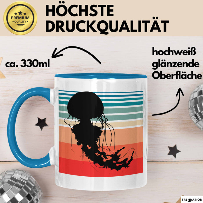 Quallen-Liebhaber Tasse Geschenkdiee Vintage Look Retro Becher Blau Trendation