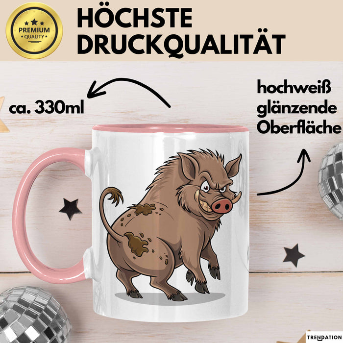 Wildschweinjagd Tasse Geschenk für Schwarzwildjäger Spruch Rosa Trendation